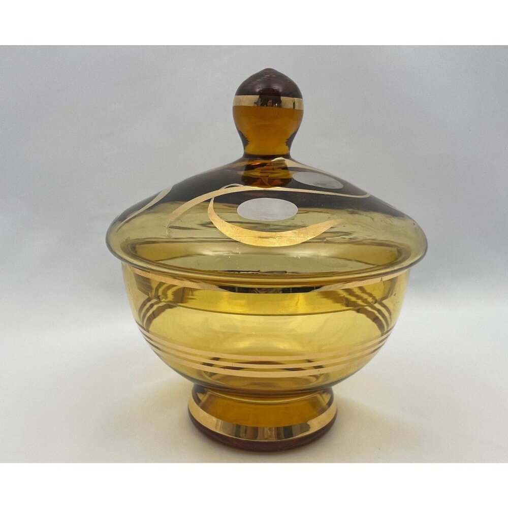 Vintage lidded jar, Bohemia Czechoslovakia Glass, Handmade Crystalex candy dish